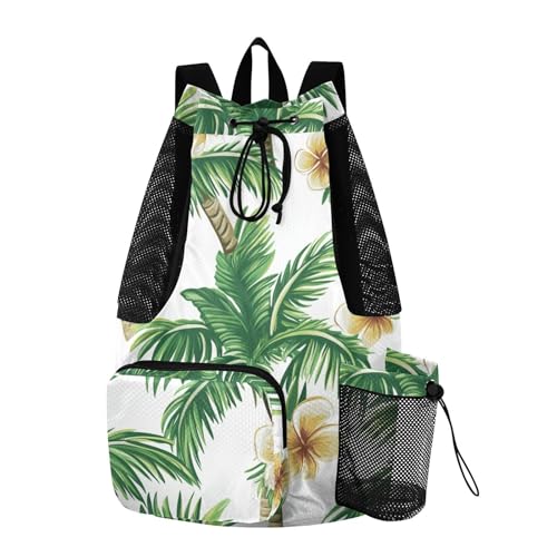 Drawstring Climbing Gym Bag With Water Bottle Pocket Drawstring Backpack with Wet Dry Compartments Palm Summer Tree