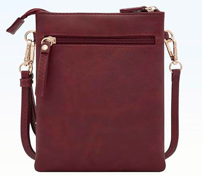 Solene Small Multi Zipper Pockets Crossbody Bag with Detachable Wristlet - color: Burgundy