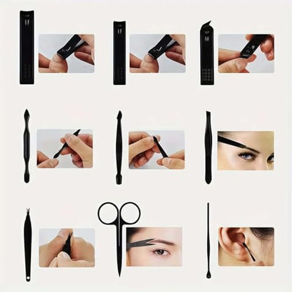 24-Pcs Professional Nail Kit & Complete Nail Cutter Set with Travel Case, Includes Cuticle Trimmer & Nail Design Tools, Mens & Women Fingernail Grooming Kit(Black)