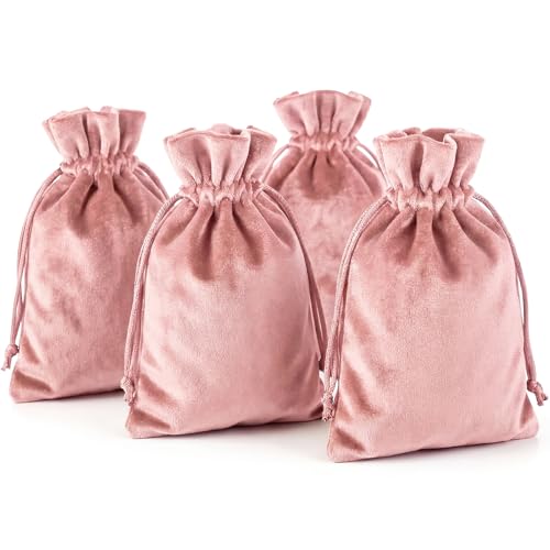 HRX Package Soft Velvet Gift Bags, 5.1x7.8 inch Velvet Drawstring Pouches -Pink for Jewelry Crystal Dice Tarot Rune (4 Pack) - color: Pink