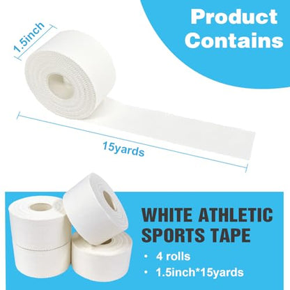 Athletic Tape Athletic & Medical Trainers & First Aid Tape for Injuries Wrist Ankle Finger Tape Easy to Tear & No Sticky Residue (White) (1.5in*15yd*4rolls) - size: 1.5in*15yd*4rolls
