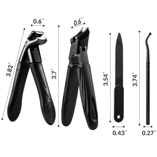Nail Clippers Set Box, 4 Pcs-Stainless Steel Large Toenail Clippers for Thick Nails, Heavy Duty Slanted Nail Clipper with Nail File, Nail Lifter, Long Handled Fingernail Cutter for Men & Women - size: 4Pcs Nail Clippers Set-black