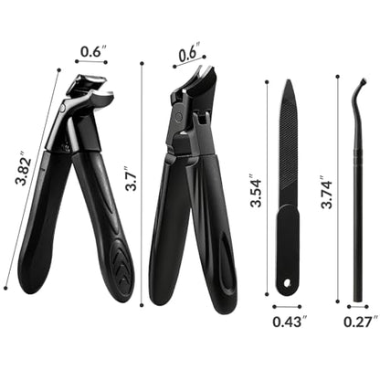 Nail Clippers Set Box, 4 Pcs-Stainless Steel Large Toenail Clippers for Thick Nails, Heavy Duty Slanted Nail Clipper with Nail File, Nail Lifter, Long Handled Fingernail Cutter for Men & Women - size: 4Pcs Nail Clippers Set-black