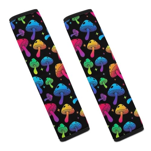 2 Piece Universal Soft and Comfortable Seat Belt Shoulder Pad for Kids, Most Cars, Colorful Neon Mushroom Seat Belt Covers Cushion, Neck and Shoulder Support - color: Pattern 636