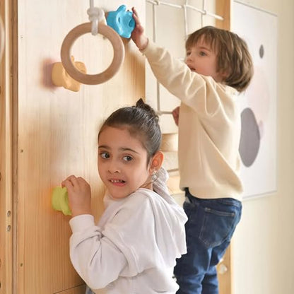 Avenlur Walnut 9-in-1 Swedish Ladder Wall Gym Kids, Indoor Climbing Wall | 2 Heights: 78.8" or 94.5" Montessori Indoor Playground & Jungle Gym, Rock Climbing Wall for Kids, Rope Ladder, Slide, Swing - size: 79" Height