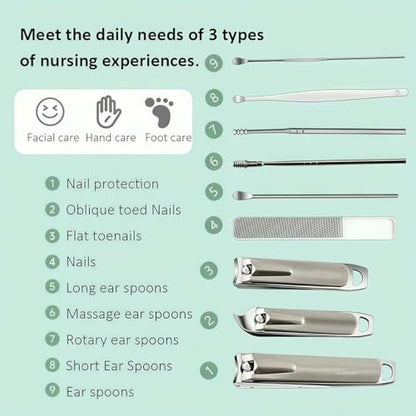 10-Pcs Professional Nail Kit, Complete Nail Cutter Set with Travel Case, Includes Cuticle Trimmer & Nail Design Tools for Men & Women Fingernail Grooming Kit(Khaki)