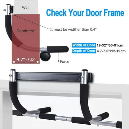 Doorway Pull Up Bar, No‑Drill Multi‑Grip Chin‑Up Bar, Heavy‑Duty Steel, 330 LBS Weight Capacity, Fits 19‑32 Inch Standard Door Frames, Home Gym Strength Training Equipment for Pull‑ups Push‑ups