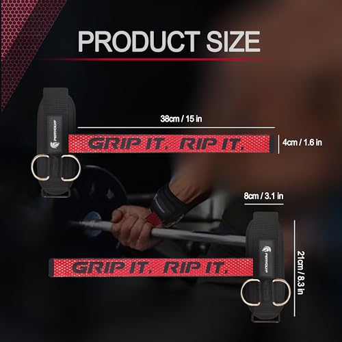 Double-Side Anti-Slip PERYOLYF Lifting Straps with D Ring - Adjustable Gym Straps for Deadlifts, Weightlifting & Cable Machine - Thick Wrist Support for Men & Women - color: Red