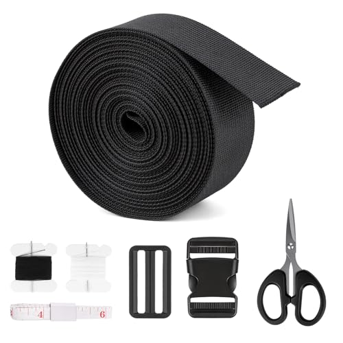 Heavy Duty Webbing Strap Kit - 8 Yards with Release Buckles, Tri-Glide Slides, Scissors & Sewing Supplies - size: 2 inch