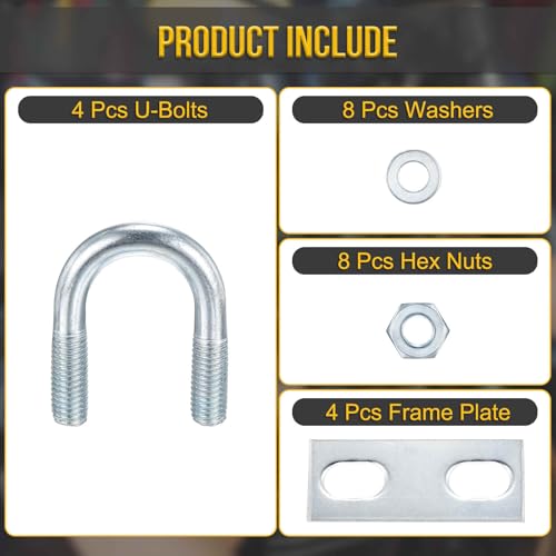 DTGN M10x27x54mm U Bolts Round Kit - 4Set - Carbon Steel U-Bolt Kit with Nuts, Washers, Frame Plate - Good for Pipe, Trailer, Automotive, Leaf Spring Fastener - size: M10x27x54mm