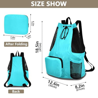 Yuiboo Cyan Solid Color Drawstring Bags Climbing Gym Bag with Water Bottle Holder Pull String Back Pack Wet and Dry Separation