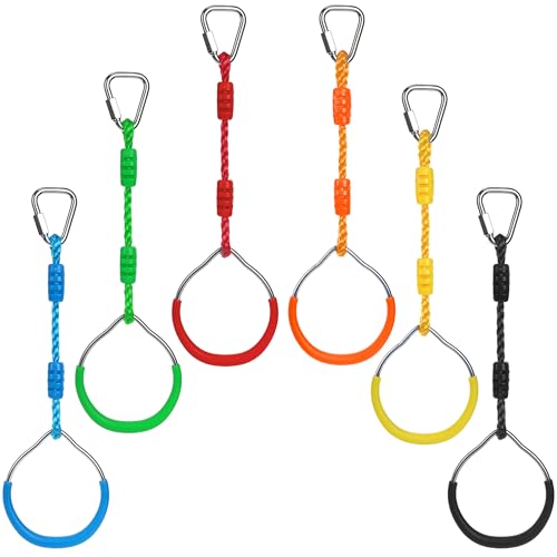 Pack of 6 Children's Gymnastics Rings, Morwealth Colorful Ninja Rings, Trapeze Swing Bar Rings,Climbing Rings, Gym Rings for Ninja Accessory Set for the Garden (6Pcs Color) | Climbing Rings, Trapeze Swing Bar Rings, Gymnastics Rope Rings Gym Rings, Ninja