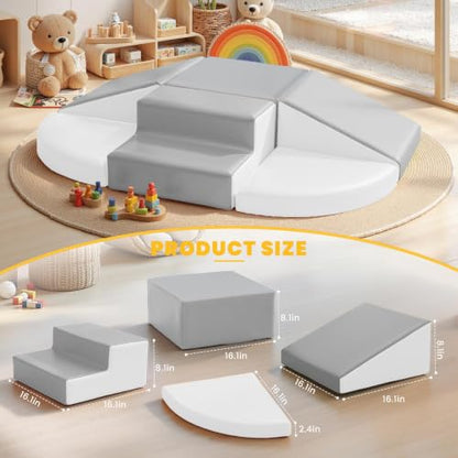 Hoohtoot Soft Foam Climbing Blocks for Toddlers: 6-Piece PU Leather Play Set - Kids Climbing and Crawling Toys - Indoor Baby Play Structure - Fun Learning Gym - style: Grey/White