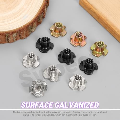Swpeet 50Pcs M6×10 Nickel Plated T-Nuts, 4-Pronged Tee Nut, Threaded Inserts, T-Nut Wood Insert for Furniture, Cabinet, Wood, Rock Climbing Holds - color: Nickel Plated