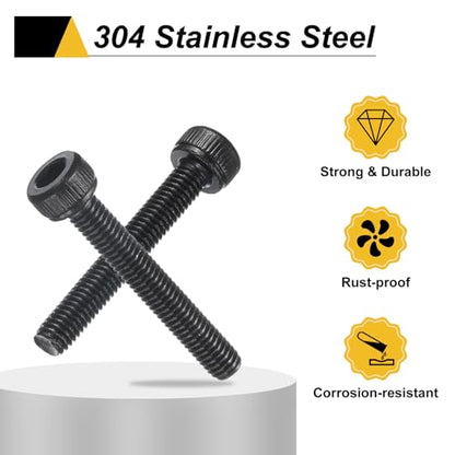 uxcell 30Pcs Hex Socket Head Cap Screws Bolts, M3x22mm 304 Stainless Steel Socket Drive Machine Screws Bolts with Nuts, Full Threaded, Black - size: M3x22mm
