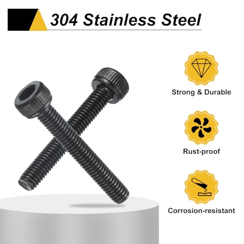 uxcell 30Pcs Hex Socket Head Cap Screws Bolts, M3x28mm 304 Stainless Steel Socket Drive Machine Screws Bolts with Nuts, Full Threaded, Black - size: M3x28mm