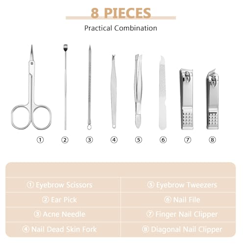 Geosar 12 Set 8 in 1 Manicure Kit Gifts Stainless Steel Nail Clippers Set Pedicure Care Tools with Leather Case Travel Portable Grooming Kit for Women Men Nurse Hands Foot(Glitter Rose Gold) - color: Glitter Rose Gold