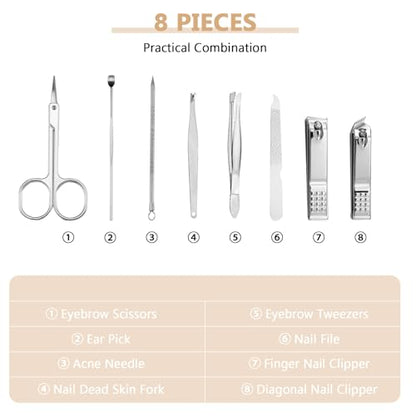 Geosar 12 Set 8 in 1 Manicure Kit Gifts Stainless Steel Nail Clippers Set Pedicure Care Tools with Leather Case Travel Portable Grooming Kit for Women Men Nurse Hands Foot(Glitter Rose Gold) - color: Glitter Rose Gold