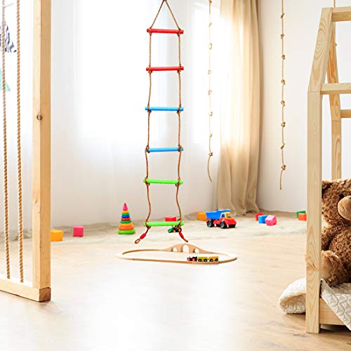 6.6 Ft Climbing Rope Ladder for Kids, Hanging Rope Ladder for Indoor Play Set and Outdoor Tree House, Playground Swing Set and Ninja Slackline | 6-Rung ninja line ladder | ladder to climb tree kids | playground backyard play set accessories - style: Rope