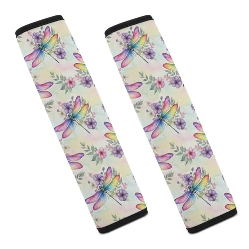 2PCS Dragonfly Watercolor Floral Car Seat Belt Pad Universal Soft and Comfortable Harness Pads Strap for Kids, Car Seats Pushchair Strollers High Chair Pushchair - color: Pattern 106