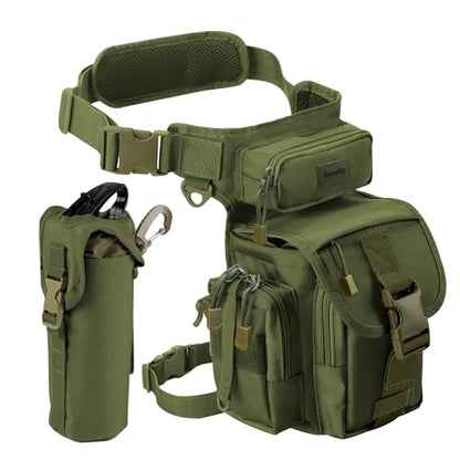 Jueachy Drop Leg Bag for Men Tactical Metal Detecting Thigh Pack with Water Bottle Pouch - color: Green