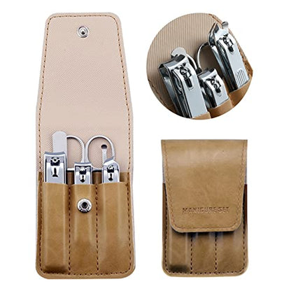 Nail Clipper Set, 6 Pcs Toenail Clippers, Stainless Steel Fingernail Clipper, and PU Leather Manicure Set, Gift Ideas (Beige) | Stocking Stuffer, Christmas Gift, Birthday Gift, for Men, Teen Boys, Dad, Husband, Boyfriend, Son, Brother - color: Beige