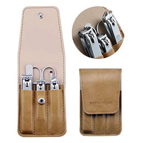 Nail Clipper Set, 6 Pcs Toenail Clippers, Stainless Steel Fingernail Clipper, and PU Leather Manicure Set, Gift Ideas (Beige) | Stocking Stuffer, Christmas Gift, Birthday Gift, for Men, Teen Boys, Dad, Husband, Boyfriend, Son, Brother - color: Beige