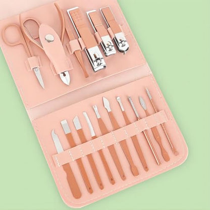 16PCS Professional Manicure & Pedicure Set Stainless Steel Nail Care Kit Travel Manicure Kit, Pink - color: Pink