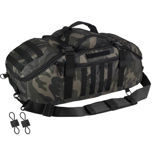 Hannibal Tactical 55L Large Duffle Bag, 3-in-1 Tactical Backpack MOLLE Pack for Gym, Sports, Outdoor, Black Camo - color: Black Camo, size: 55L
