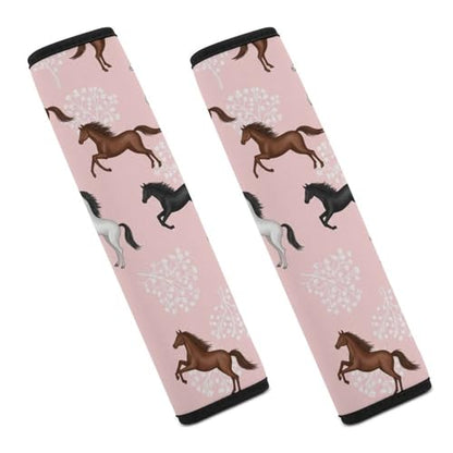 2PCS Grey White Brown Horses Flowers Pink Seat Belt Cover Breathable Seat Belt Cushion for Adults and Children, All Vehicles, Comfortable Driving - color: Pattern 1080