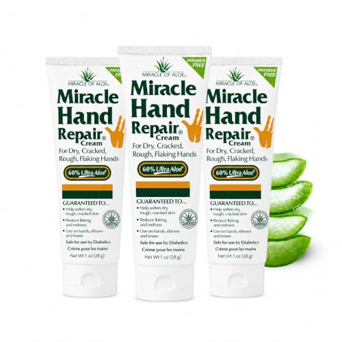 Miracle Hand Repair Cream, Hand Cream For Dry Cracked Hands, 1 Oz, 3 Pack | Best Healing, 60% Aloe Vera, Non Greasy Moisturizer For Working Hands, Fast Absorbing Lotion For Extremely Dry Skin - size: 1 Ounce (Pack of 3)