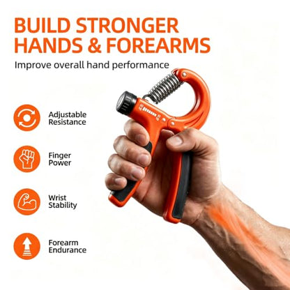 Hand Grip Strengthener Set Resistance Gripper for Forearm Training Adjustable Carpal Tunnel Rehab, Climbing, Weightlifting - color: Orange