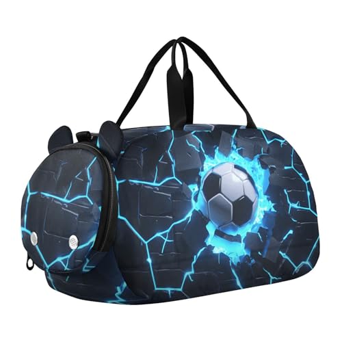 Kids Sports Duffel Bag for Boys & Girls - Soccer Cracked Wall 100% Polyester Gym Bag with Separate Shoe Compartment, Adjustable Shoulder Strap, Compact Travel & Workout Gear Bag - color: Soccer Cracked Wall