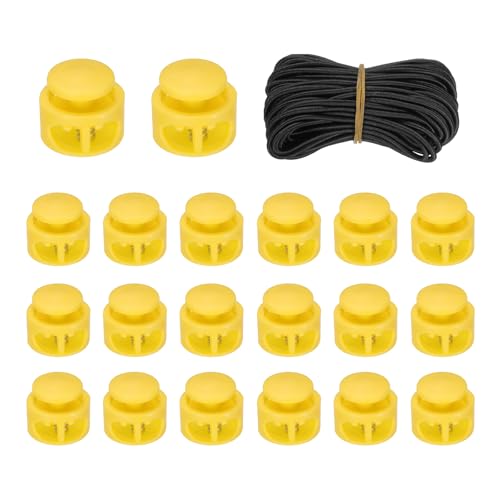 uxcell 20 Pcs Double Hole Cord Locks with 32.8 ft Elastic Cord, 17mm Nylon Spring Toggle Stopper Clip for Backpack Shoelaces Drawstring Paracord Pants, Yellow - color: Yellow, size: 17mm