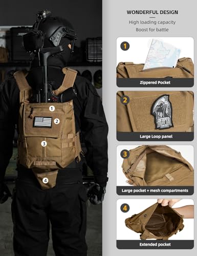 IDOGEAR Tactical Zip-on Panel Pouch Military Backpack Vest Accessory Bag for CPC AVS JPC2.0 - color: D:coyote Brown