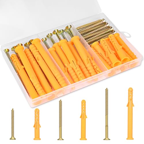 Aovchei Drywall Anchors Kit 38PCS, 19 Plastic Anchors and 19 Philips Flat Head Screws, 3 Size #10 * 60, #10 * 80, #10 * 100, Wall Hanging Kit for Hanging Picture Frame, Shelf Brackets, Curtain Rod - size: #10*60 #10*80 #10*100