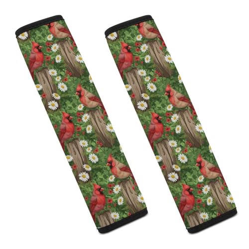 2PCS Breathable Seat Belt Cover for Adults and Children, Most Cars, Cardinal Bird Daisy Flower Shoulder Harness Cover, Shock Absorption - color: Pattern 646