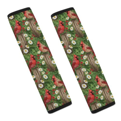 2PCS Breathable Seat Belt Cover for Adults and Children, Most Cars, Cardinal Bird Daisy Flower Shoulder Harness Cover, Shock Absorption - color: Pattern 646