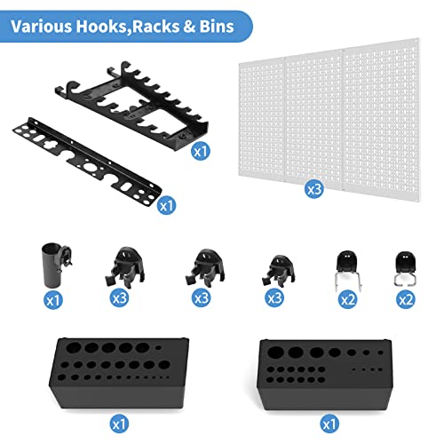 Ultrawall Peboard Storage Organizer, 48x36 inch Pegboard Wall Organizer, Metal Garage Peg Board with Toolboard, Utility Hooks, Overhead Shelf, 105pcs