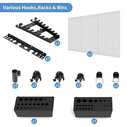 Ultrawall Peboard Storage Organizer, 48x36 inch Pegboard Wall Organizer, Metal Garage Peg Board with Toolboard, Utility Hooks, Overhead Shelf, 105pcs