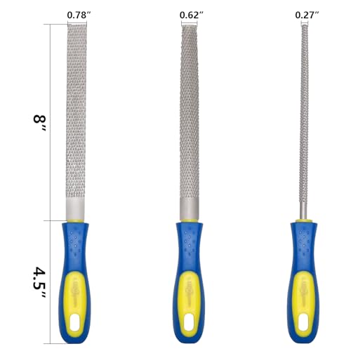 YKLP 8inch Metal File Set,3pcs High-Carbon Steel Needle File,Flat/Half-Round/Round for Metal Wood Working - color: 5