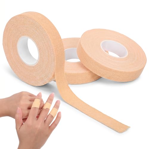 Nogeqi 3 Rolls Finger Tape, 0.47 Inch x 10 Yard, Athletic Tape for Fingers, Extra Strong Adhesive Golf Finger Tapes for Outdoor Sports Rock Climbing, Skin Color