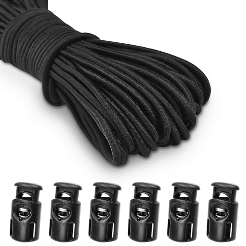 10 Meter 3mm(1/8Inch) Elastic Bungee Shock Cord Stretch String, 25 pcs Plastic Cord Locks Spring Toggle Stopper for Drawstring Backpack Shoelaces - color: 01-black 25pcs Cord Locks+ 10 Meter Elastic Cord
