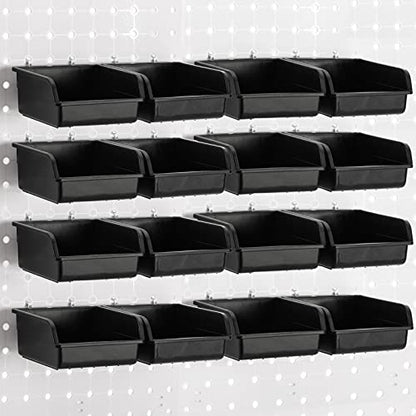 Foraineam 16 Pack Pegboard Bins with Metal Hooks, Black Garage Workbench Bins Cups Peg Board Accessories Kit, Pegboard Tools Organizer for Hardware, Workshop, Craft Room, Tool Shed, Hobby Supplies