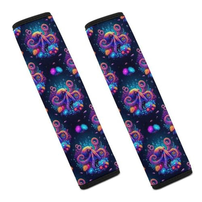 2PCS Octopus Collage Ocean Marine Life Seat Belt Cover Breathable Automotive Seat Belt Protector for Adult Use, Most Cars, Pressure Relief - color: Pattern 1220