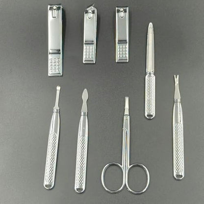 Manicure Set for Men and Women Professional Nail Clippers Kit with Travel Case Stainless Steel Pedicure Grooming Tools Accessories Nail Care Tools with Leather Case,Mothers Day - color: Brown-8pcs