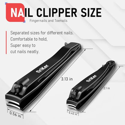 firiKer Nail Clippers Set, Heavy Duty Black Matte Stainless Steel Nail Clipper with Nail File,Fingernail and Toenail Clipper Cutters, Nail Clipper Tools Gift for Men & Women - color: Black