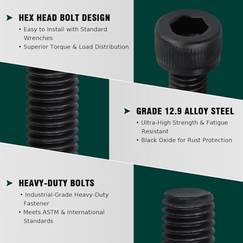 1/2-13 x 2-1/2" Socket Head Cap Screws Bolts, 12.9 Grade Alloy Steel, Black Oxide Finish, Allen Hex Drive, Full Thread, 6-Pack - size: 1/2-13 x 2-1/2"