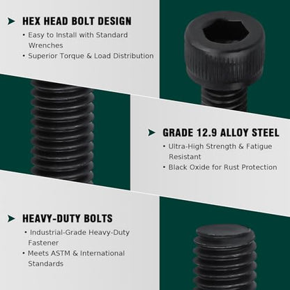 1/2-13 x 3-1/2" Socket Head Cap Screws Bolts, 12.9 Grade Alloy Steel, Black Oxide Finish, Allen Hex Drive, Full Thread, 6-Pack - size: 1/2-13 x 3-1/2"