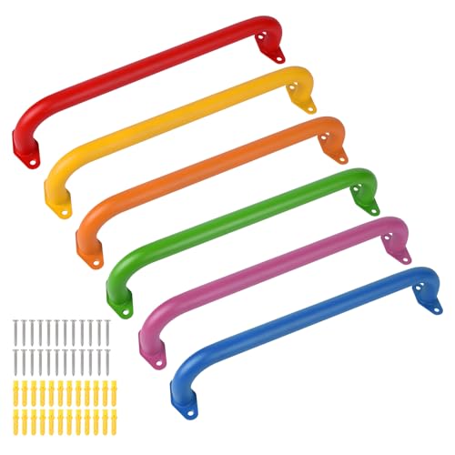 17.1-inch Metal Monkey Bars Indoor,Playground Handles,Ceiling Grab Bars for Indoor Outdoor Playgrounds,Climbing Frames,Wall ladders,Treehouses and Swing Set Accessories (6 Colors,6 Pack)